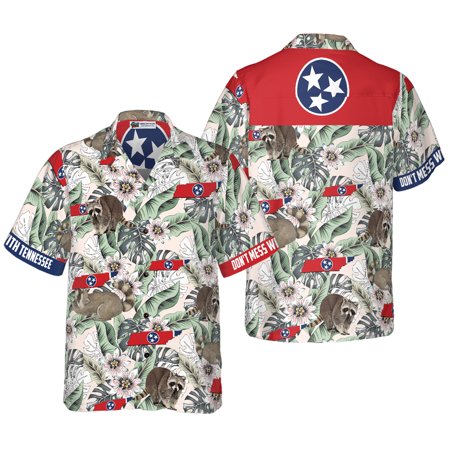 Tennessee Raccoon And Passion Flowers Hawaiian Shirt - Hyperfavor