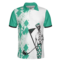 My Green Jacket Is In The Wash Polo Shirt, Cyan Argyle Pattern Skeleton Golfer Golf Shirt For Men - Hyperfavor