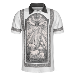 Jesus's Resurrection Egyptian Polo Shirt, Black And White Jesus Polo Shirt, Best Christian Shirt For Men - Hyperfavor