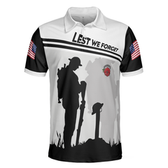 Lest We Forget Polo Shirt, Military Veteran American Flag Golf Shirt For Men - Hyperfavor