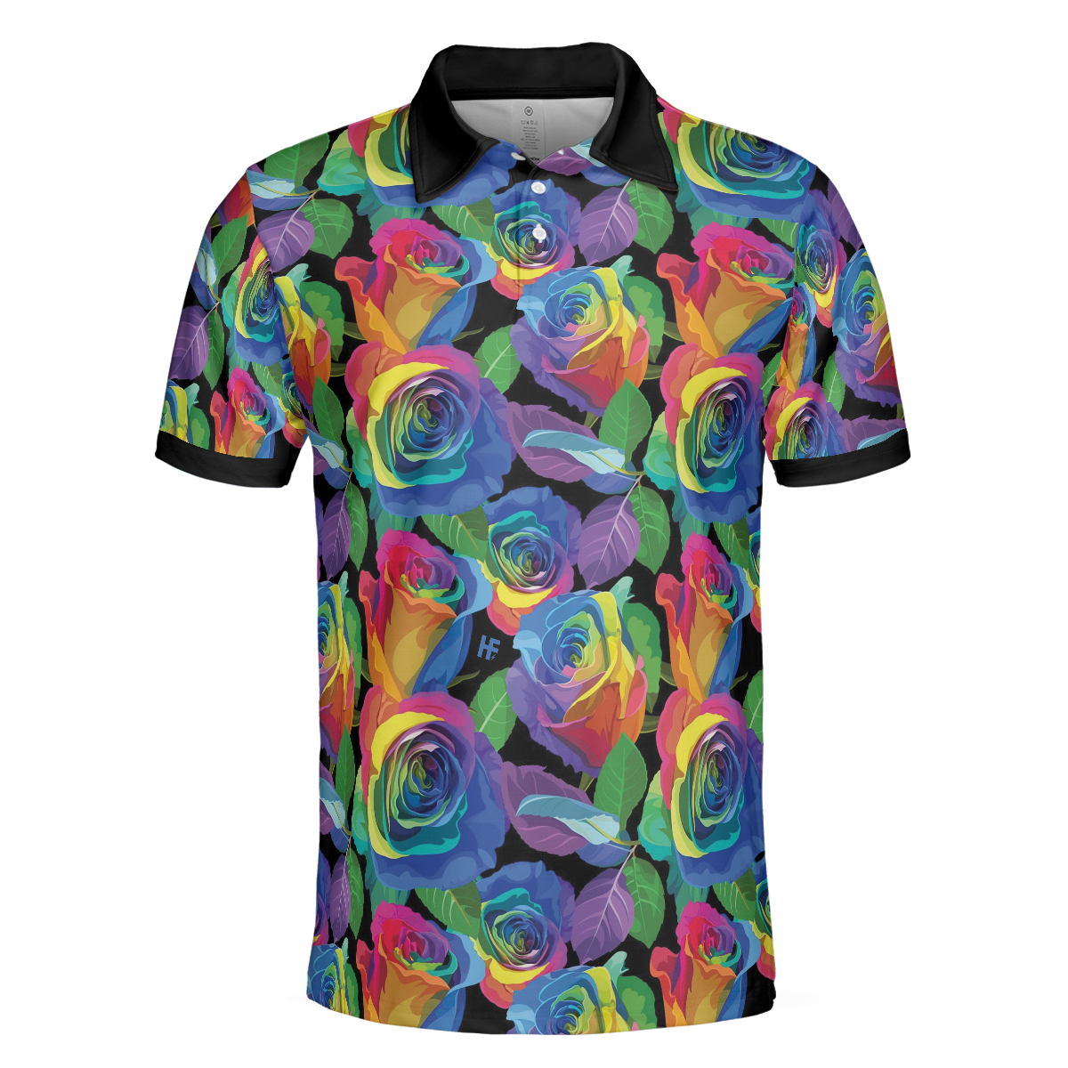 Rainbow Rose Polo Shirt, Colorful Roses Pattern Polo Shirt For Men - Hyperfavor