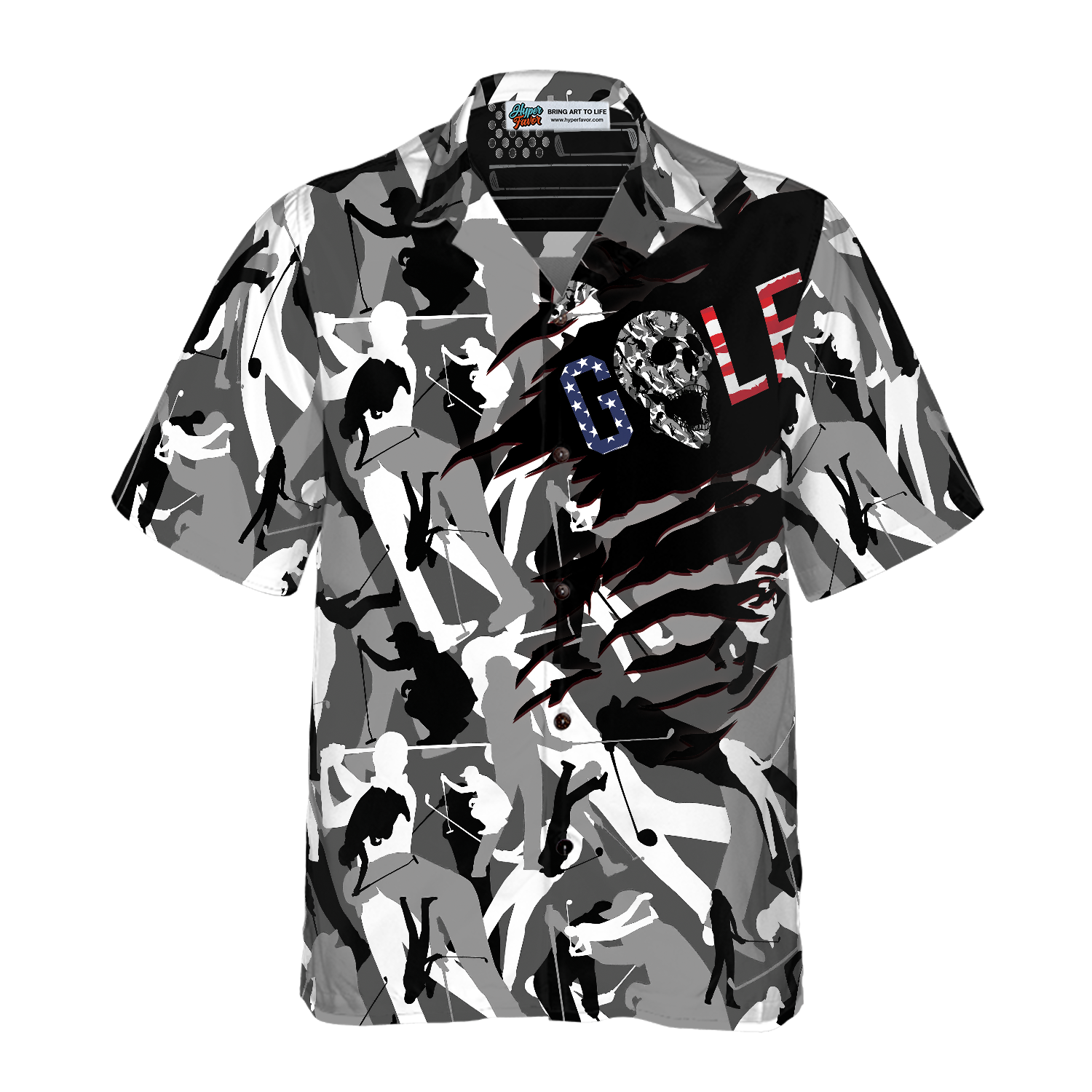 Tattered BnW Camouflage Golf Hawaiian Shirt - Hyperfavor