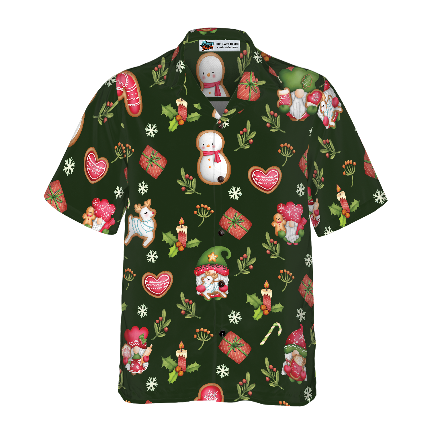 Hyperfavor Christmas Hawaiian Shirts For Men and Women, Gnome Merry Christmas Hawaiian Shirt Button Down Shirt Short Sleeve - Hyperfavor