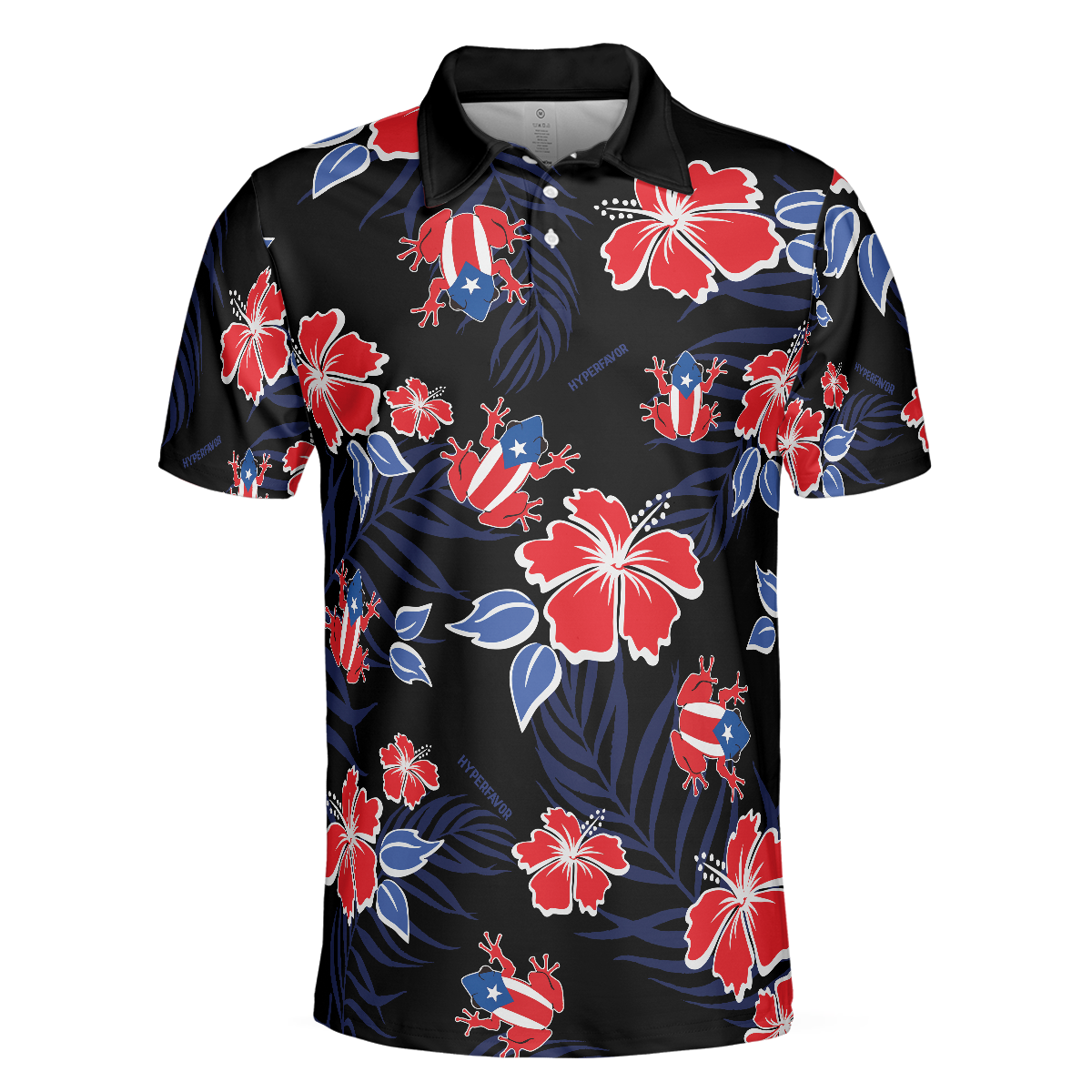 Puerto Rico Common Coquí Flag Polo Shirt, Puerto Rican Toad And Floral Shirt - Hyperfavor