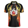 No Pin Left Behind Bowling Polo Shirt, Black Shirt With Flames, Polo Style Bowling Shirt For Men - Hyperfavor