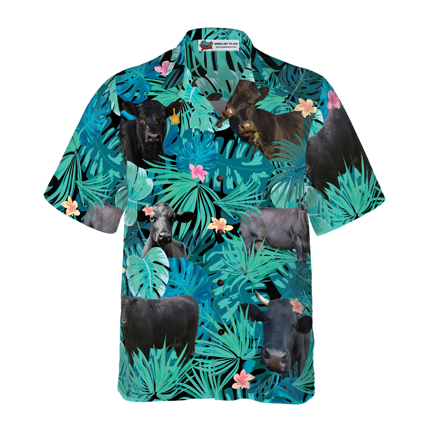 Tropical Black Cow Lover Hawaiian Shirt - Hyperfavor