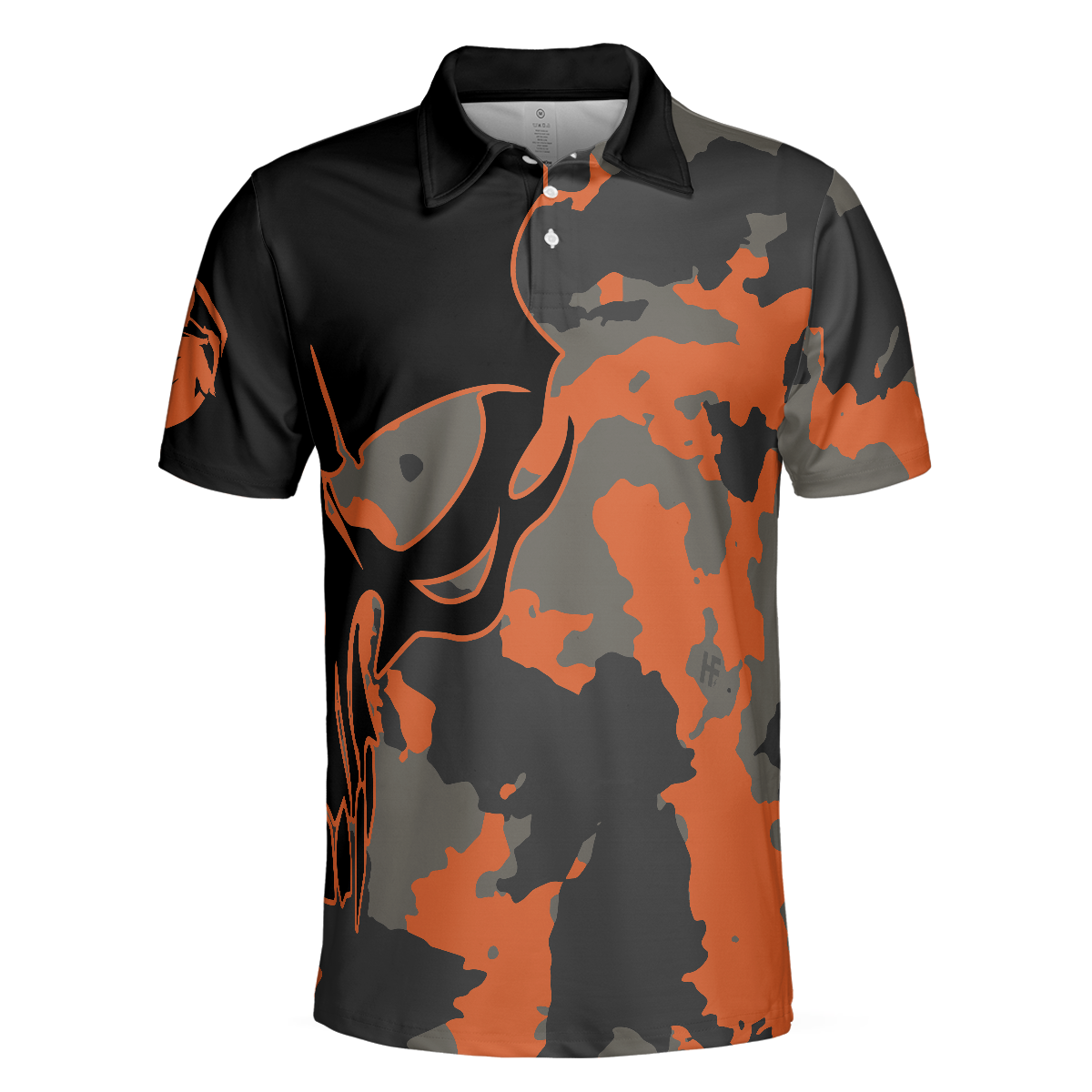 Skull Orange Camouflage Golf Polo Shirt, Streetwear Camo Golf Shirt For Men - Hyperfavor