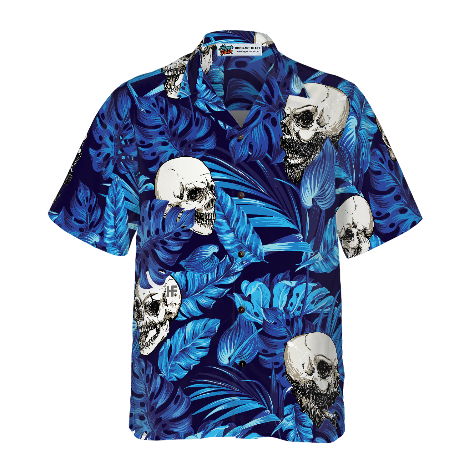 Blue Tropical Floral Summer And Skull Hawaiian Shirt - Hyperfavor