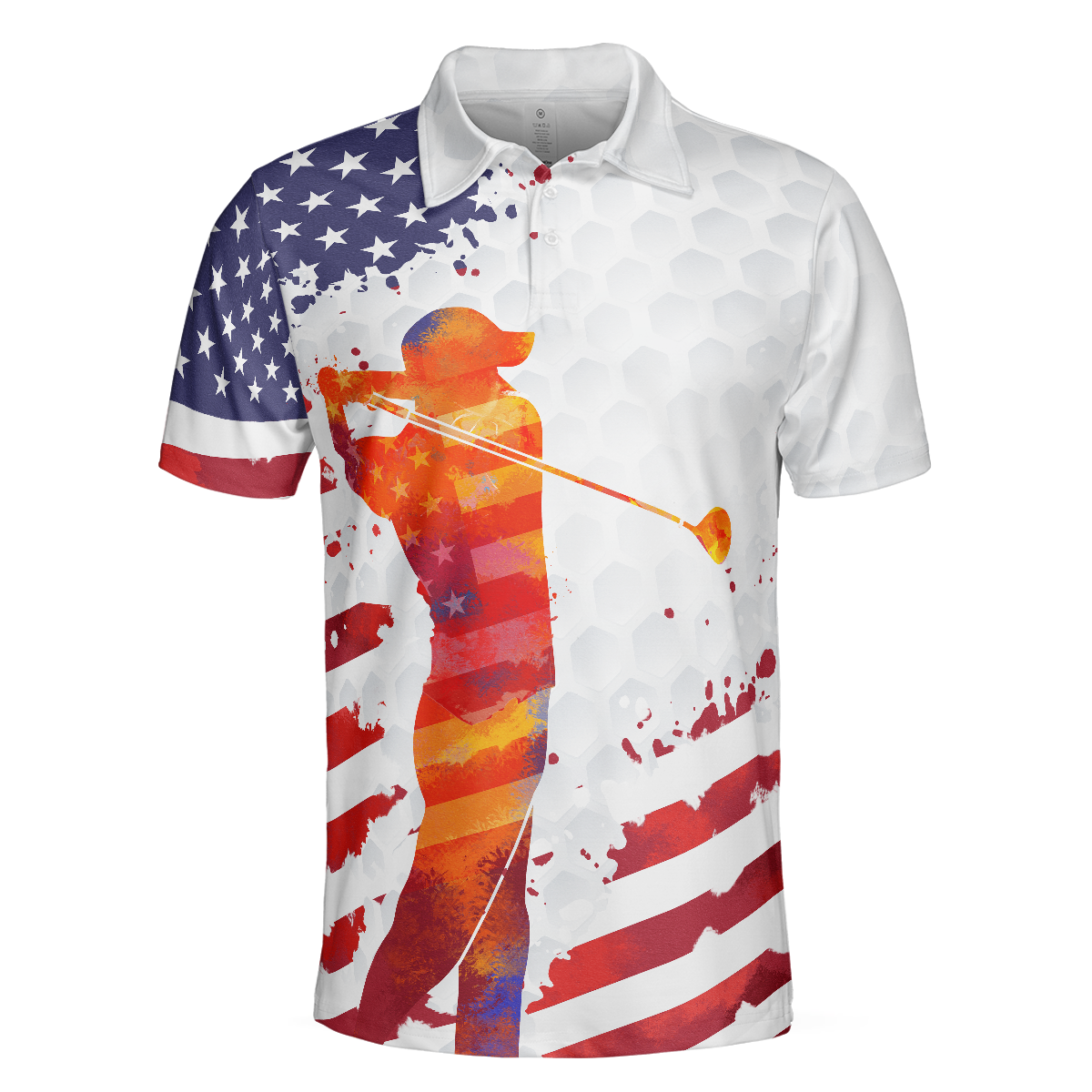 Golf Swing Abstract with American Flag Men Polo Shirt - Hyperfavor