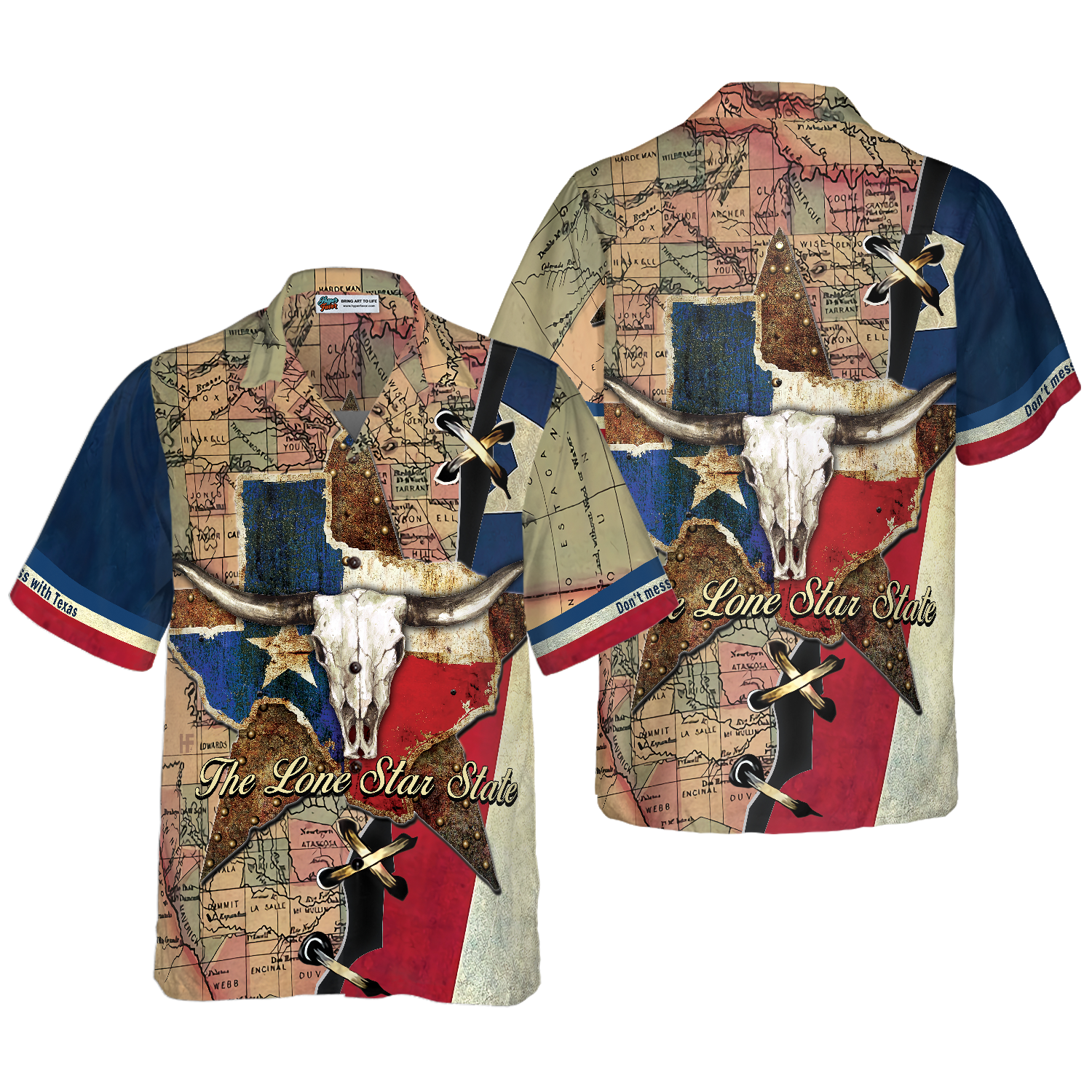 The Lone Star State Map Pattern Texas Longhorns Hawaiian Shirt, Don't Mess With Texas Shirt, Texas Home Shirt For Men - Hyperfavor