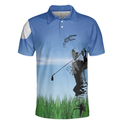 Swing Polo Shirt, Blue Golf Ball Pattern Polo Shirt For Golfers, Best Golf Polo Shirt For Hot Weather - Hyperfavor