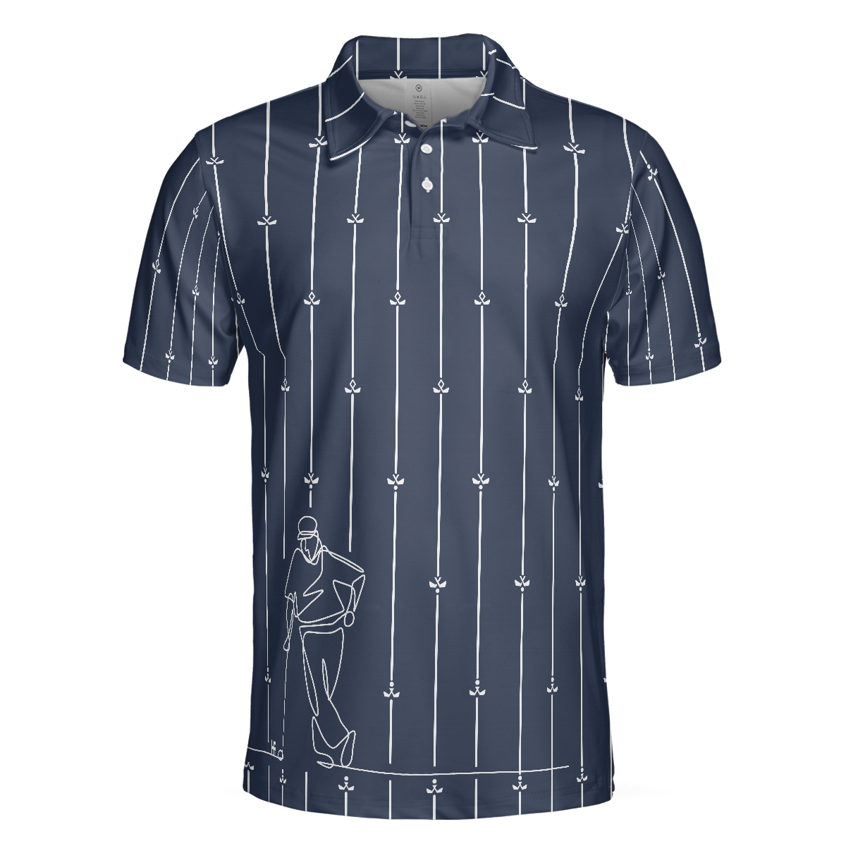 Vertical Stripe Golf Club Polo Shirt, Black And White One Line Drawing Golfer Polo Shirt, Unique Golf Shirt For Men - Hyperfavor