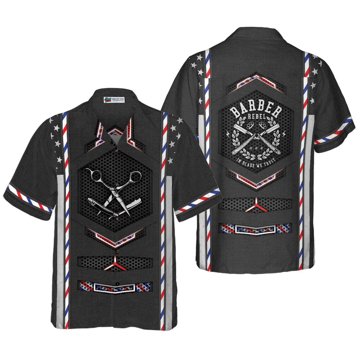 Black American Flag Barber Hawaiian Shirt - Hyperfavor