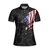 American Flag With Bowling Pattern Short Sleeve Women Polo Shirt - Hyperfavor