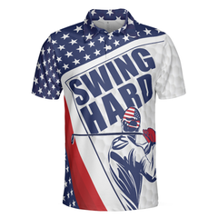 Golf Texture Swing Hard Short Sleeve Golf Polo Shirt, American Flag Polo Shirt, Patriotic Golf Shirt For Men - Hyperfavor