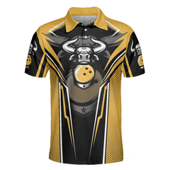 Clean Sweep Yellow Bull Bowling Short Sleeve Polo Shirt, Digital Bowling Alley Polo Shirt, Best Bowling Shirt For Men - Hyperfavor