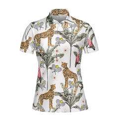 Tropical Coconut Leopard Tennis Shirt For Women Short Sleeve Women Polo Shirt - Hyperfavor