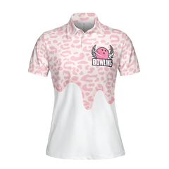 I Bowl Like A Girl Try To Keep Up Short Sleeve Woman Polo Shirt, White & Pink Women Bowling Shirt - Hyperfavor