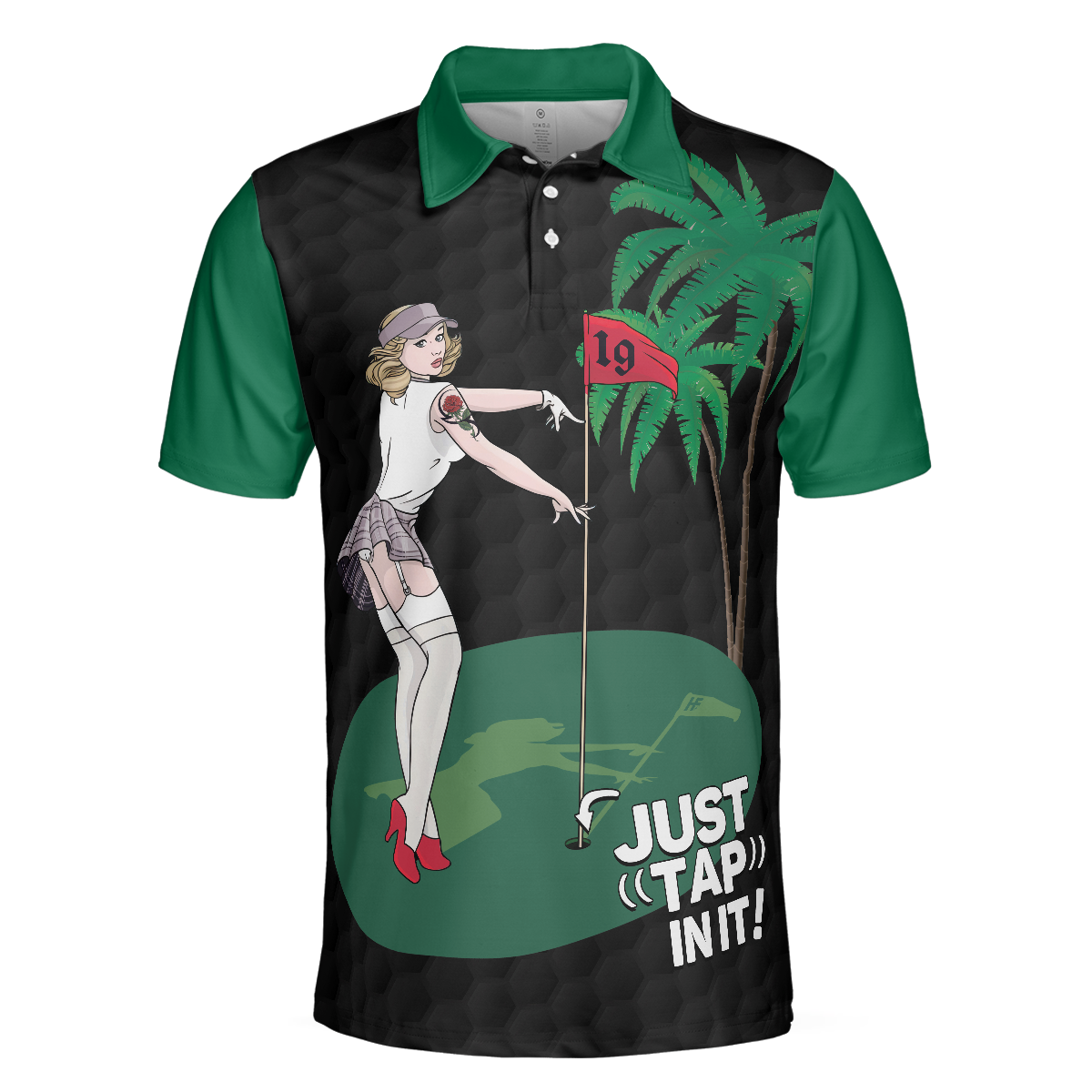 Just Tap In It! Golf Polo Shirt, Funny Black And Green Golf Shirt