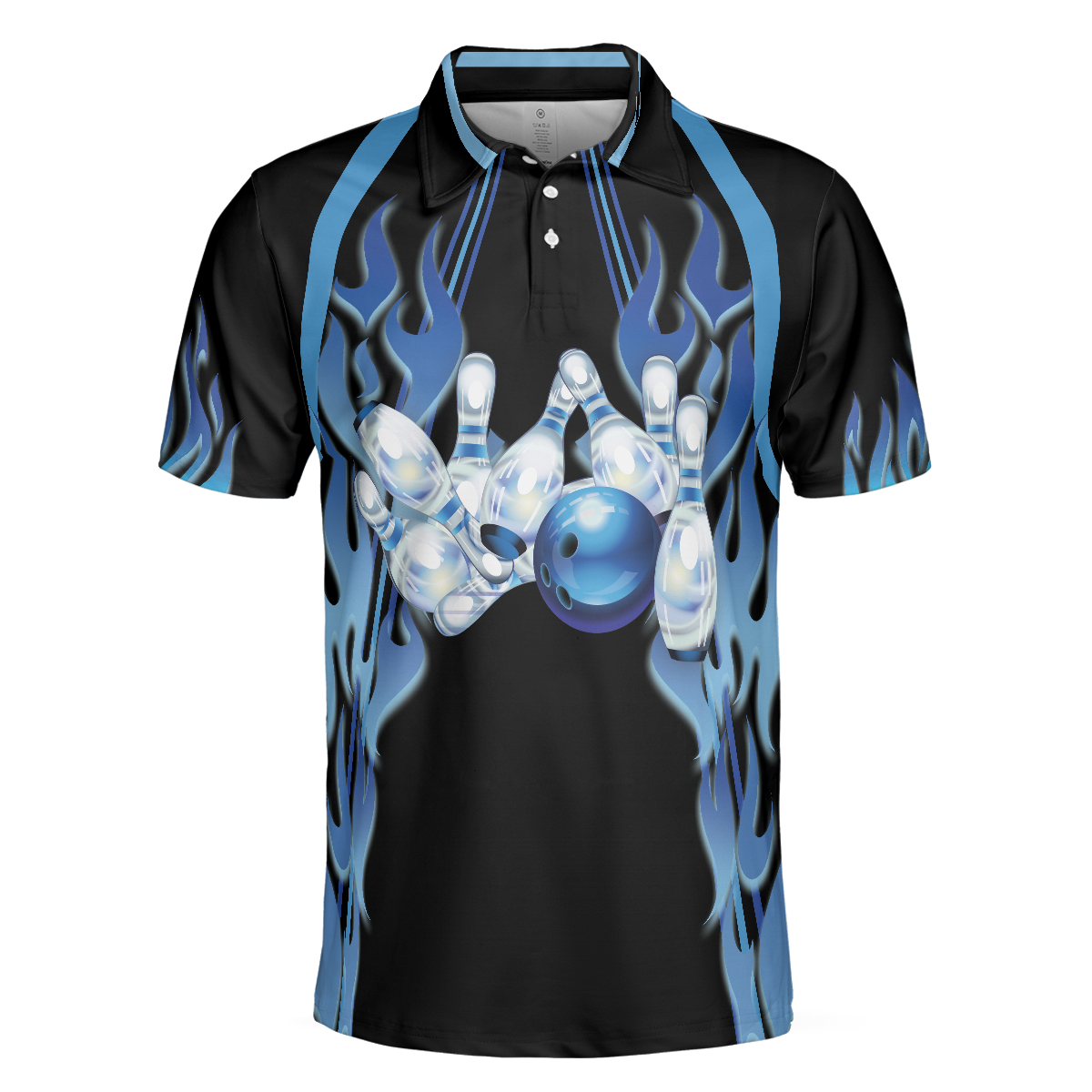 Too Much Head Said No One Ever Bowling Polo Shirt, Blue Flame Pattern Tenpin Bowling Shirt For Bowling Lovers - Hyperfavor