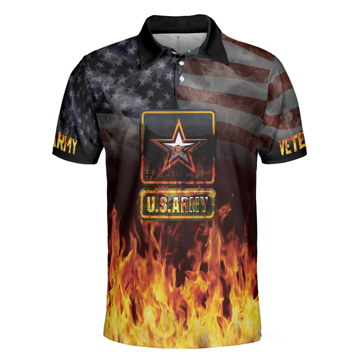 US Army Veteran And Flame Polo Shirt, American Flag Veteran Shirt For Retired Veterans, Flame Veteran Shirt - Hyperfavor