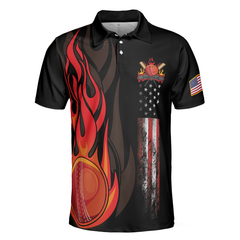 Cricket Flame Short Sleeve Black Polo Shirt For Golf, American Flag Polo Shirt, Best Cricket Shirt For Men - Hyperfavor