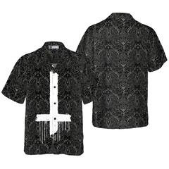 Seamless Gothic Skull Pattern Goth Inverted Cross Hawaiian Shirt - Hyperfavor