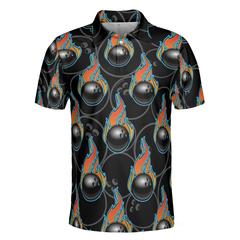 Bowling In Fire Seamless Pattern Short Sleeve Polo Shirt, Bowling Ball Polo Shirt, Best Bowling Shirt For Men - Hyperfavor