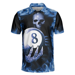 Billiards Murder Polo Shirt, Blue Flame Billiards Shirt Design, Skull Eight Ball Billiards Shirt For Men - Hyperfavor