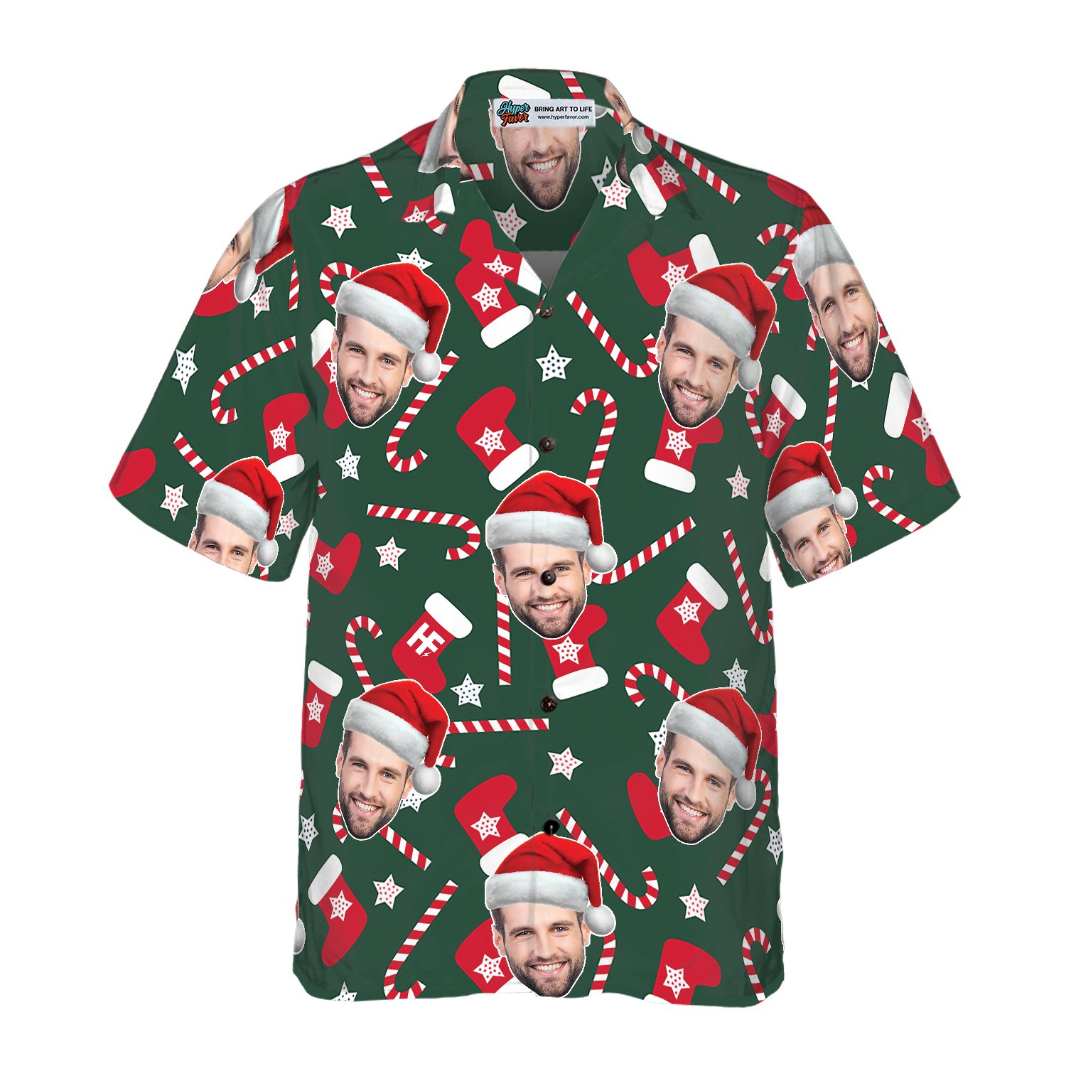 Funny Custom Face Christmas Pattern Seamless 02 Custom Hawaiian Shirt - Hyperfavor