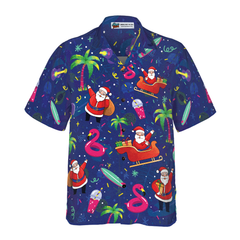 Hyperfavor Christmas Hawaiian Shirts, Santa Flamingo Tropical Pattern Shirt Short Sleeve, Christmas Shirt Idea Gift For Men And Women - Hyperfavor