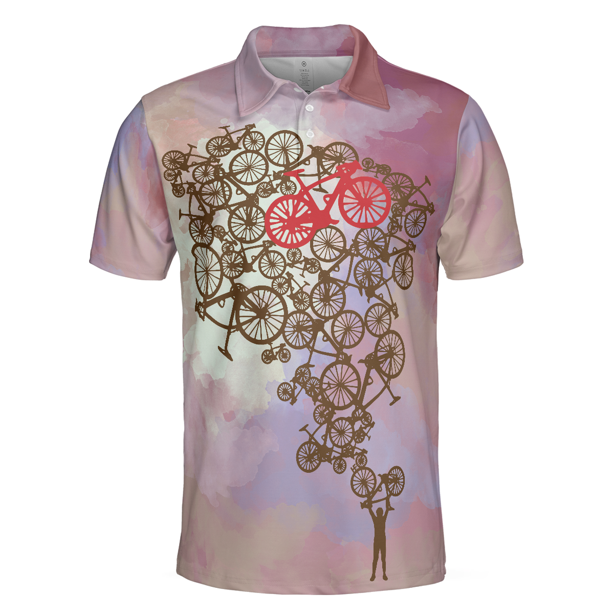 Cycling Polo Shirt, Tie Dye Pink Cycling Shirt For Bikers, Best Cycling Themed Polo Shirt For Adults - Hyperfavor