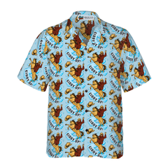 Bigfoot Cowboy Giddy Up Bigfoot Hawaiian Shirt, Sky Blue Vintage Rodeo Horse Riding Bigfoot Shirt For Men - Hyperfavor