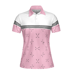 Hole In One Pink Golf Short Sleeve Women Polo Shirt, Golf Club Repeat Pattern Golfing Shirt, Pink Shirt For Women - Hyperfavor