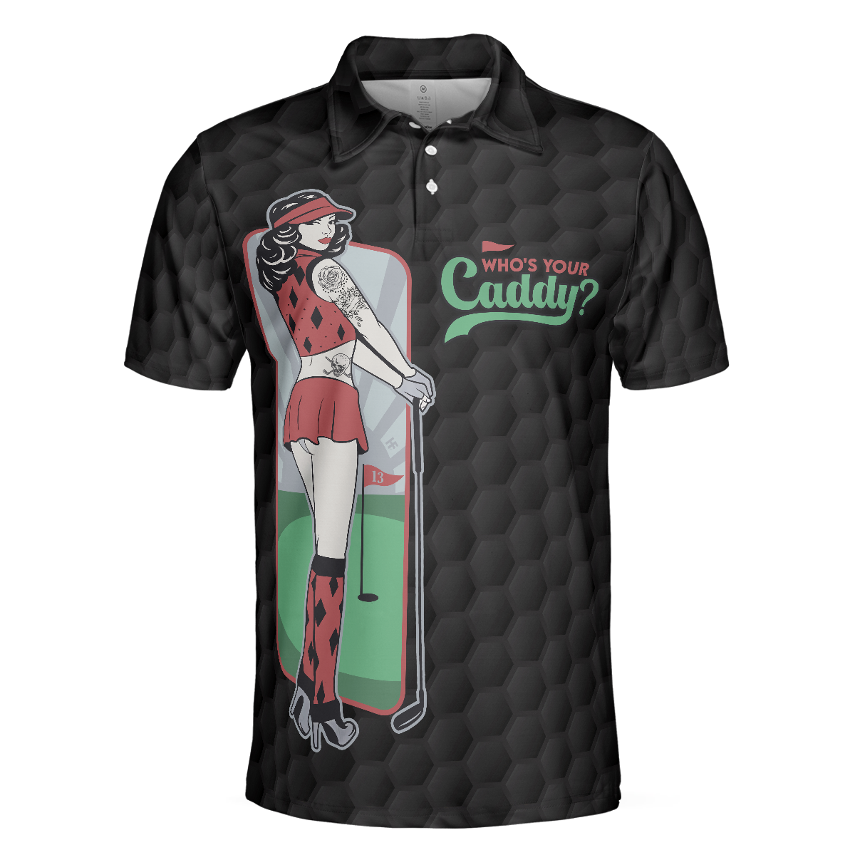 Sarcastic Shirt Who's Your Caddy Polo Shirt, Black Golf Pattern Polo Shirt, Unique Golf Shirt For Men - Hyperfavor