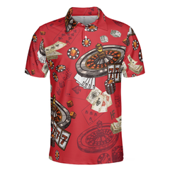 Casino Pattern Red Short Sleeve Polo Shirt, Roulette Wheel Polo Shirt, Best Casino Shirt For Men - Hyperfavor