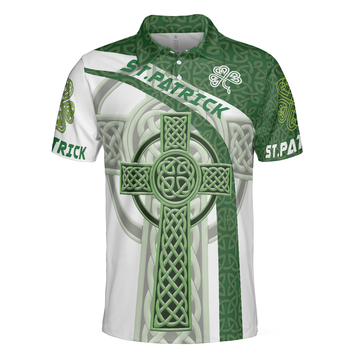 St Patrick Day With Celtic Cross Polo Shirt, Green Saint Patricks Day Shirt, St Patrick Themed Shirt For Irish - Hyperfavor