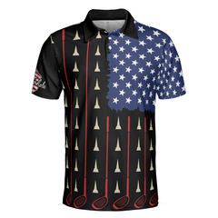 American Flag Golf Clubs Short Sleeve Polo Shirt, Golfaholic Polo Shirt, Patriotic Golf Shirt For Men - Hyperfavor