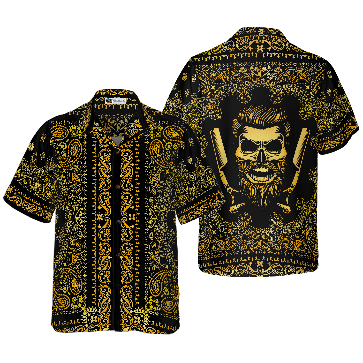 Barber Bandana Style Gold Hawaiian Shirt - Hyperfavor