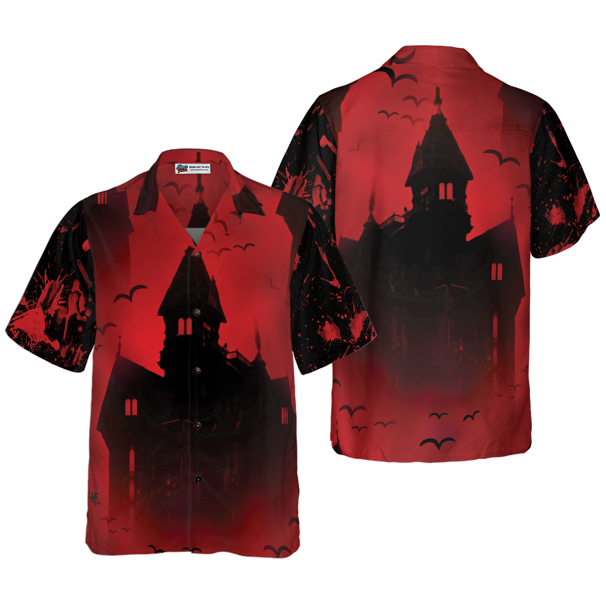 Scary Vampire Castle Halloween Hawaiian Shirt For Men, Black And Red Castle Transylvania Hawaiian Shirt - Hyperfavor