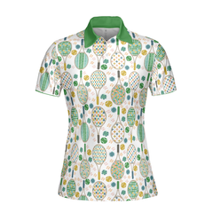 Green And Golden Tennis Pattern Short Sleeve Women Polo Shirt - Hyperfavor