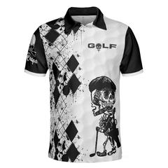 Skull Golf Reaper Polo Shirt, Black And White Argyle Pattern Polo Shirt, Best Golf Shirt For Men - Hyperfavor