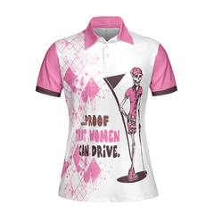 Ladies Mrs. Bones Golf Pink Argyle Short Sleeve Women Polo Shirt, Proof That Women Can Drive White And Pink Golf Shirt For Ladies - Hyperfavor