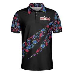 Split Happen Polo Shirt, Bowling Ball & Pin Seamless Pattern Bowling Shirt For Men - Hyperfavor