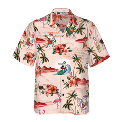 Hyperfavor Christmas Hawaiian Shirts For Men and Women, Santa Beach Christmas Pattern Hawaiian Shirt Button Down Shirt Short Sleeve - Hyperfavor