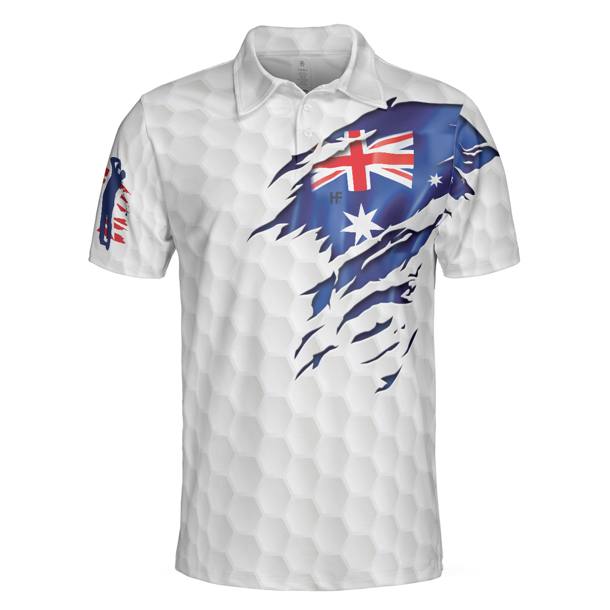 Golf Australian Flag Polo Shirt, White Golf Pattern Polo Shirt, Best Australian Golf Shirt For Men - Hyperfavor