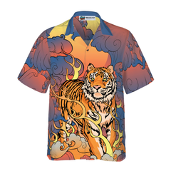 Oriental Powerful Tiger Hawaiian Shirt, Dawn Sun And Cloud Tiger Print Shirt For Men - Hyperfavor