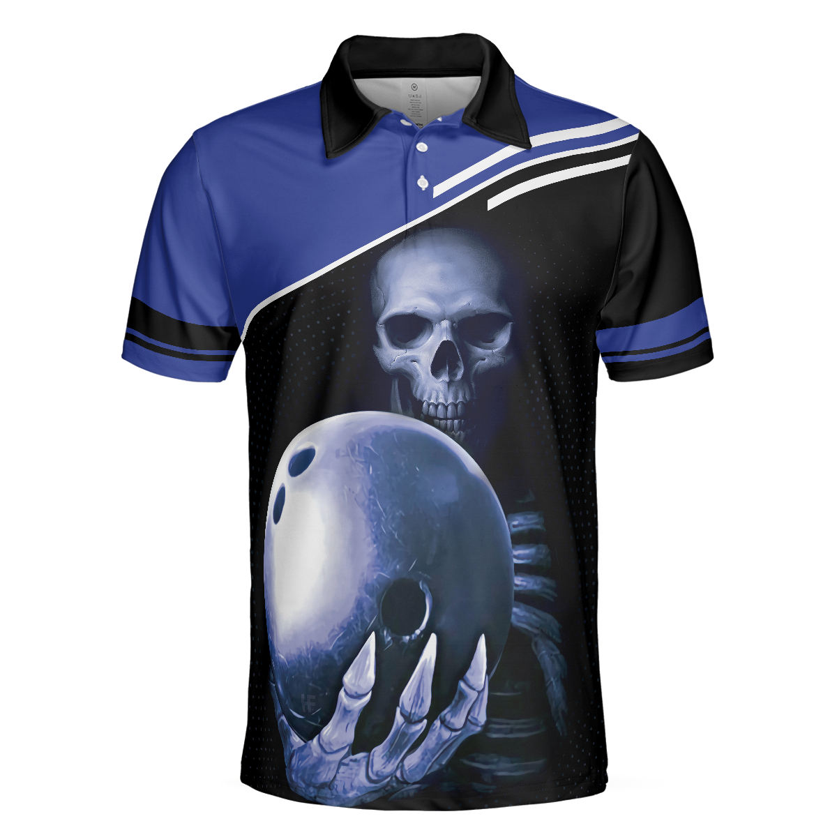 Skull Bowling Polo Shirt, Satanic Skeleton Bowler Bowling Shirt For Men - Hyperfavor