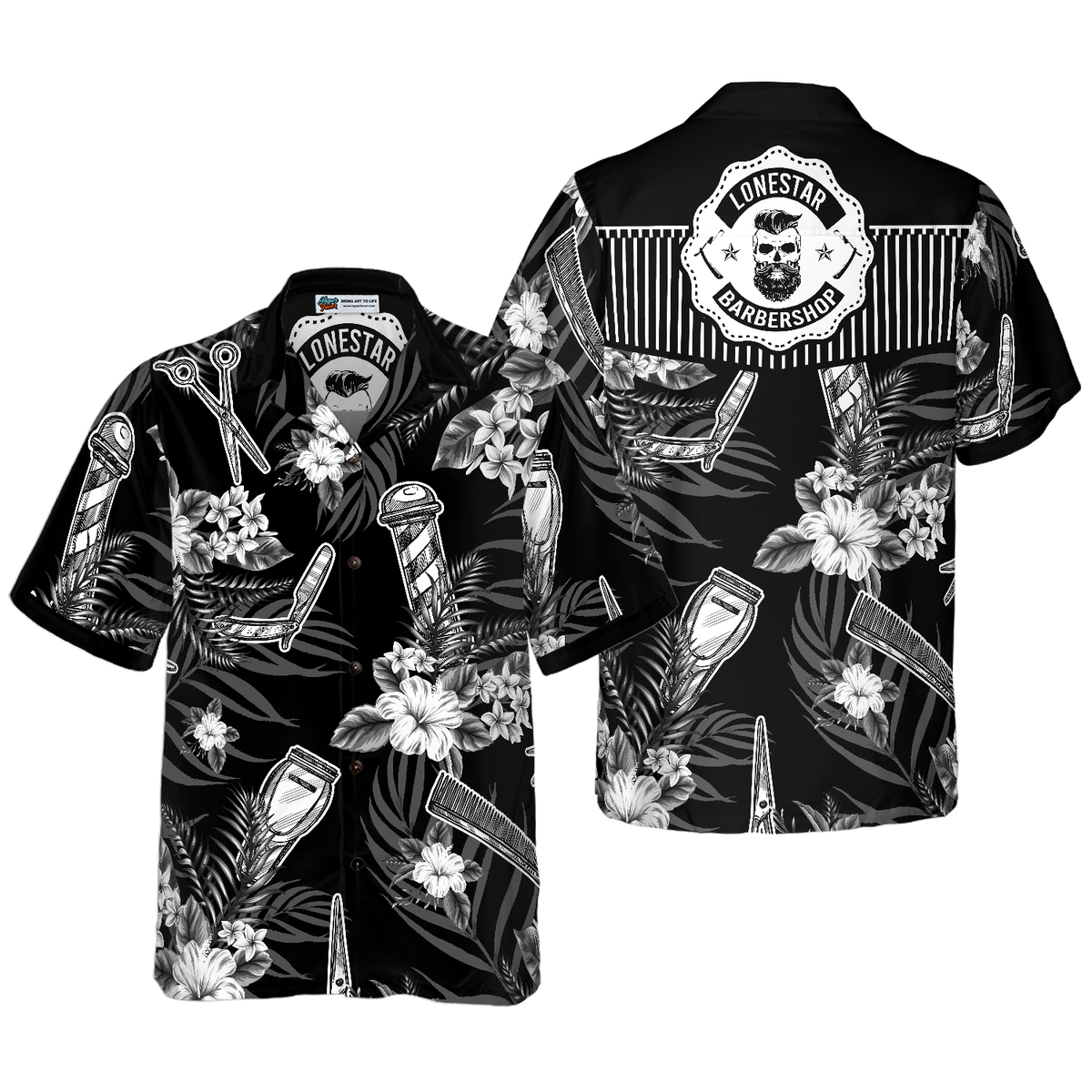 Personalized Name Barber Black Version Custom Custom Hawaiian Shirt - Hyperfavor