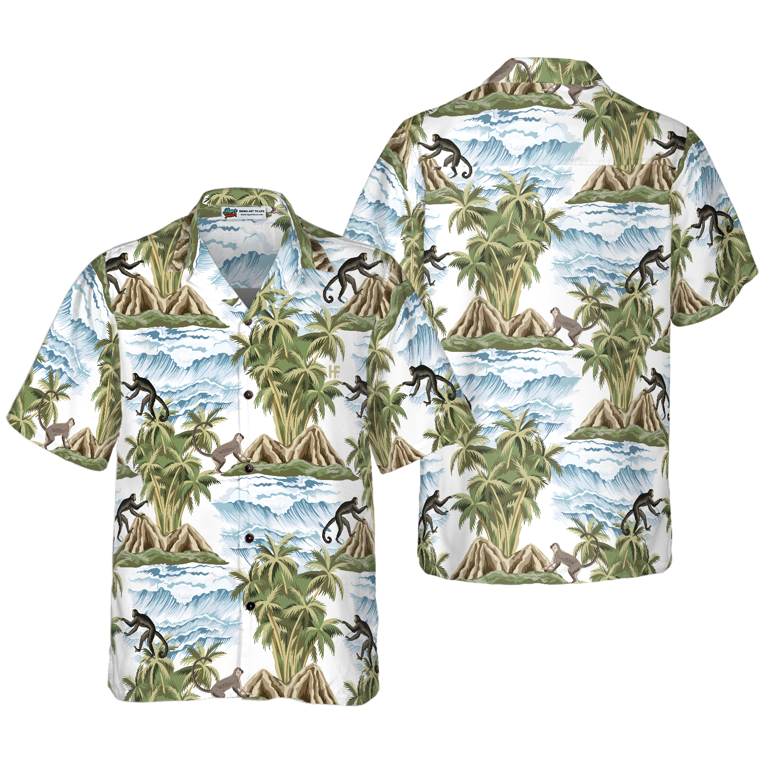 Vintage Island Palm Tree Monkey Hawaiian Shirt - Hyperfavor